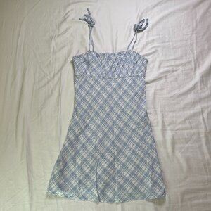 Hollister Plaid Mini Dress, XS, Blue & White